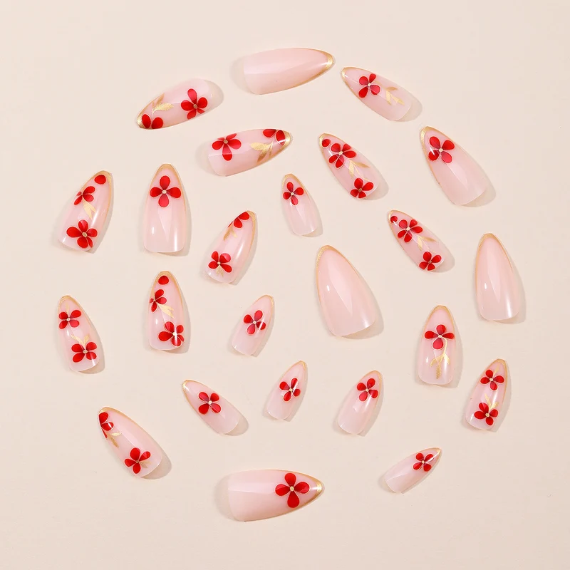 Elegante florale Akzent Stiletto Nagelkunstverlängerungen Karnz 1789713324