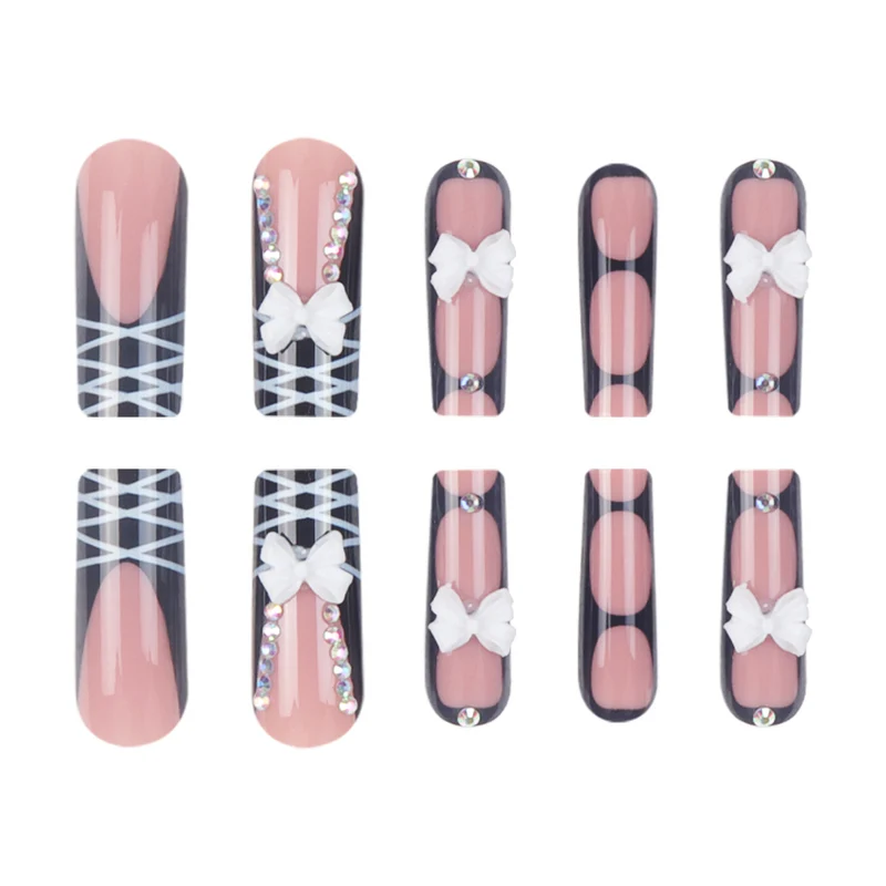 Stiletto Press-On Nail Set mit dekorativem Schleife und Juwelenakzenten Karnz