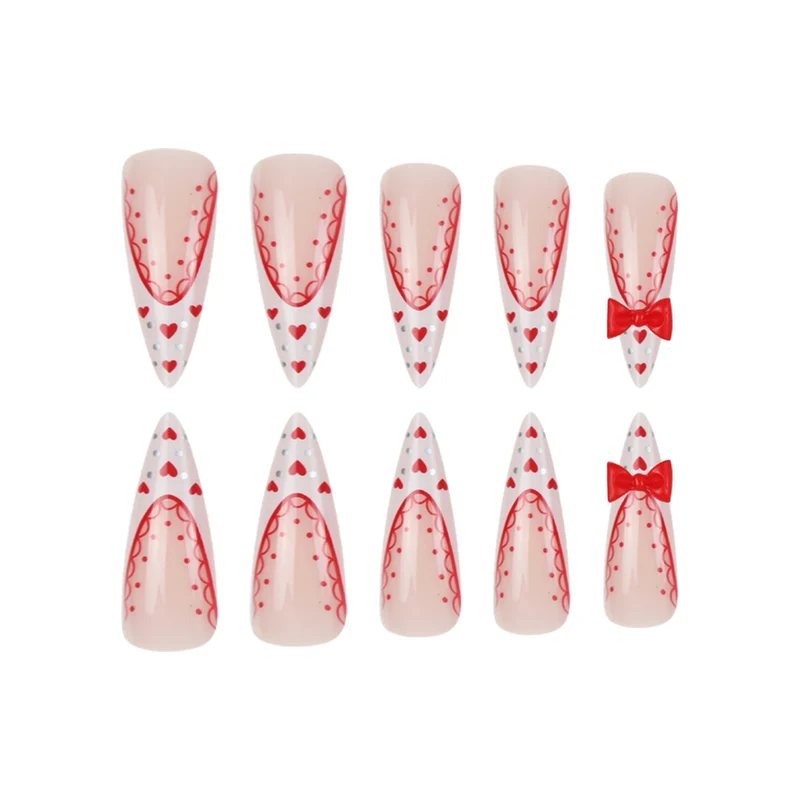 Stiletto Press-On Nail Art Set mit Herz- und Schleifen Design Karnz