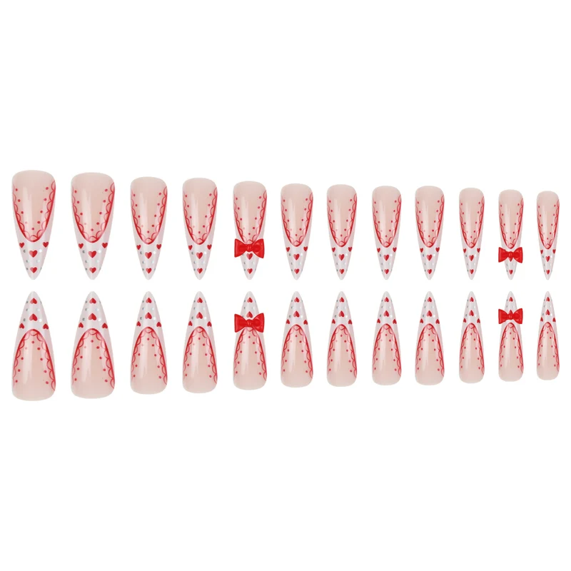 Stiletto Press-On Nail Art Set mit Herz- und Schleifen Design Karnz