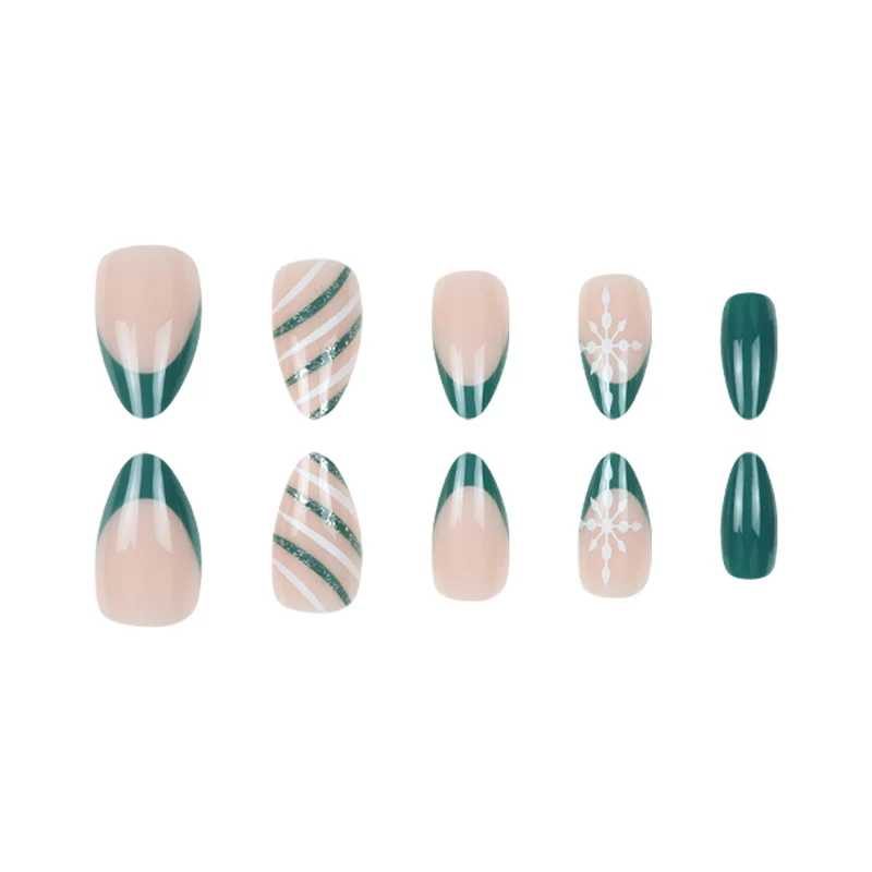 Premium Stiletto Press-On Nagelkunst Set mit Schneeflocken- und Streifendesign Karnz