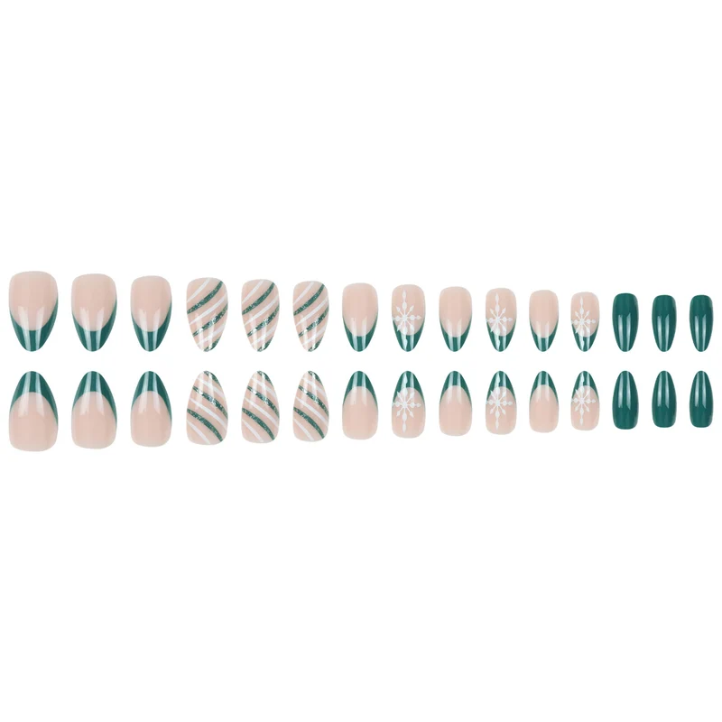 Premium Stiletto Press-On Nagelkunst Set mit Schneeflocken- und Streifendesign Karnz