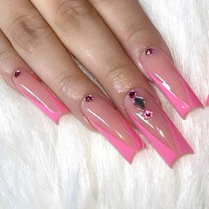 Lange Stiletto Drucknägel mit Strass und glänzendem Finish Karnz