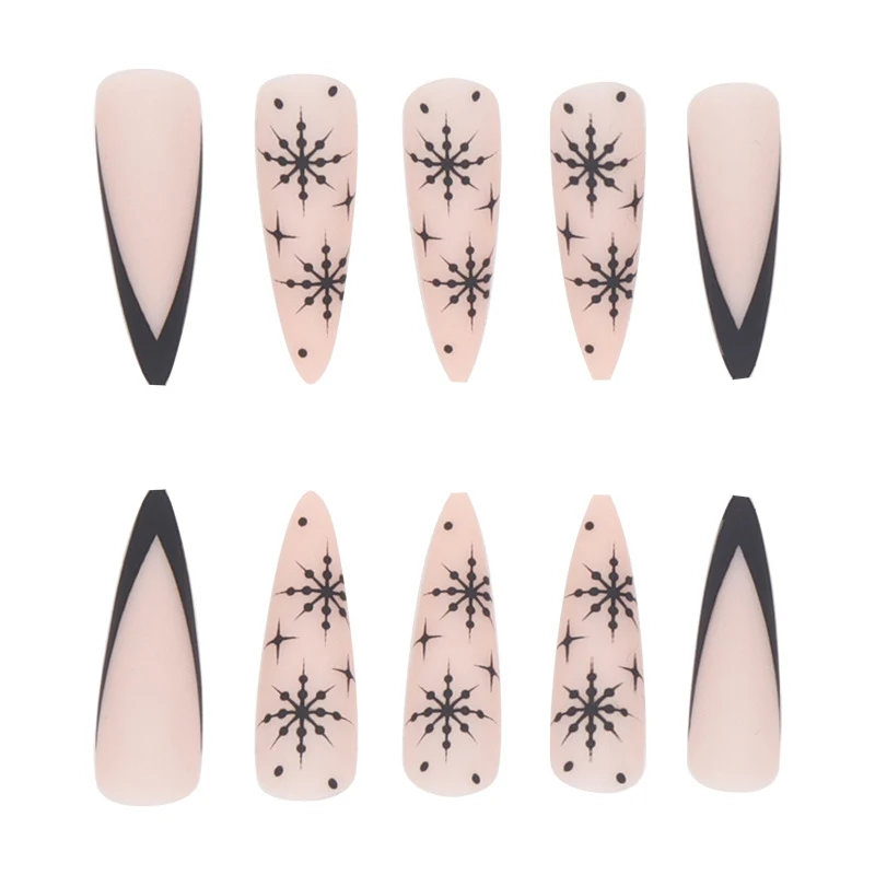 Lange Stiletto Press-On Nagelkunst mit Schneeflocken-Design Karnz