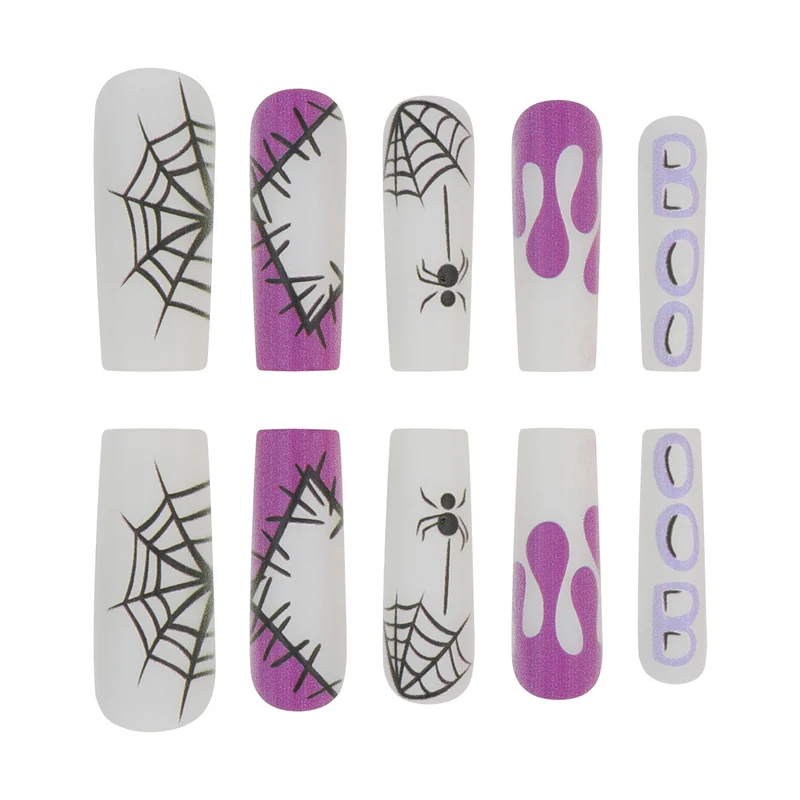 Halloween-Themen Lange Press-On Nägel mit Spinnen- und Tropfen-Design Karnz