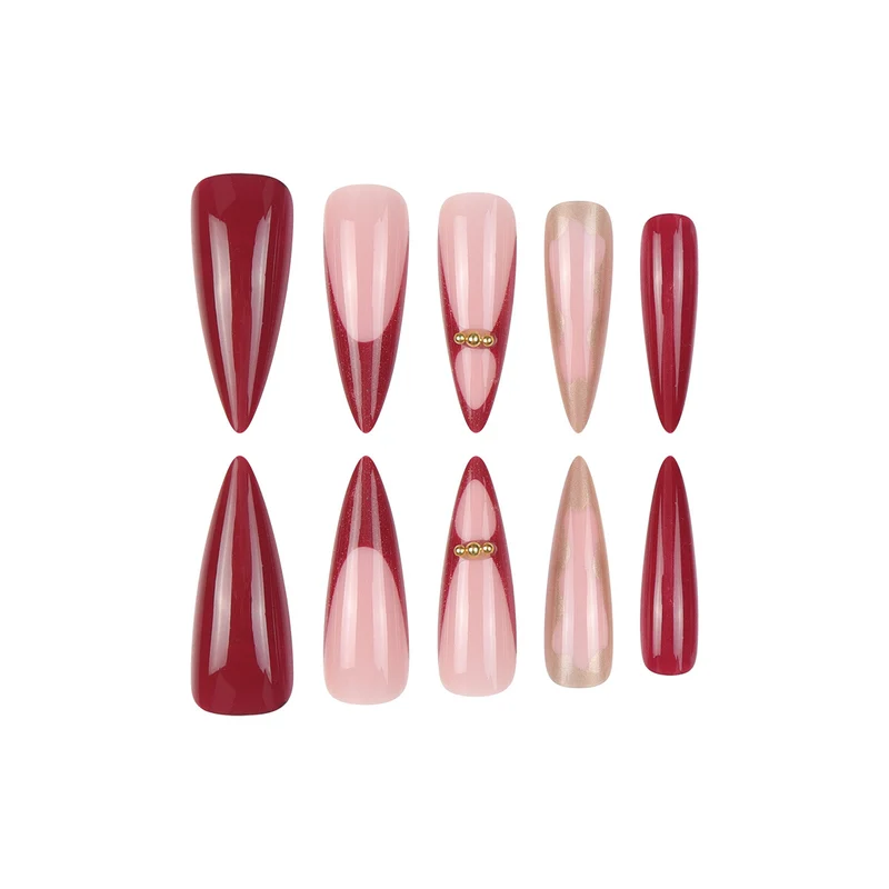 Gradient Stiletto Druck-auf-Nägel mit goldenen Akzenten Karnz
