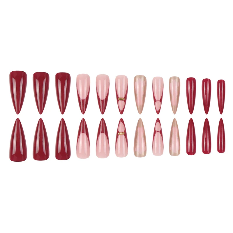 Gradient Stiletto Druck-auf-Nägel mit goldenen Akzenten Karnz