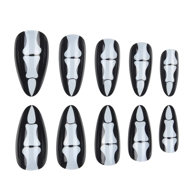 Gothic Skull-Design Stiletto Press-On Nägel Karnz