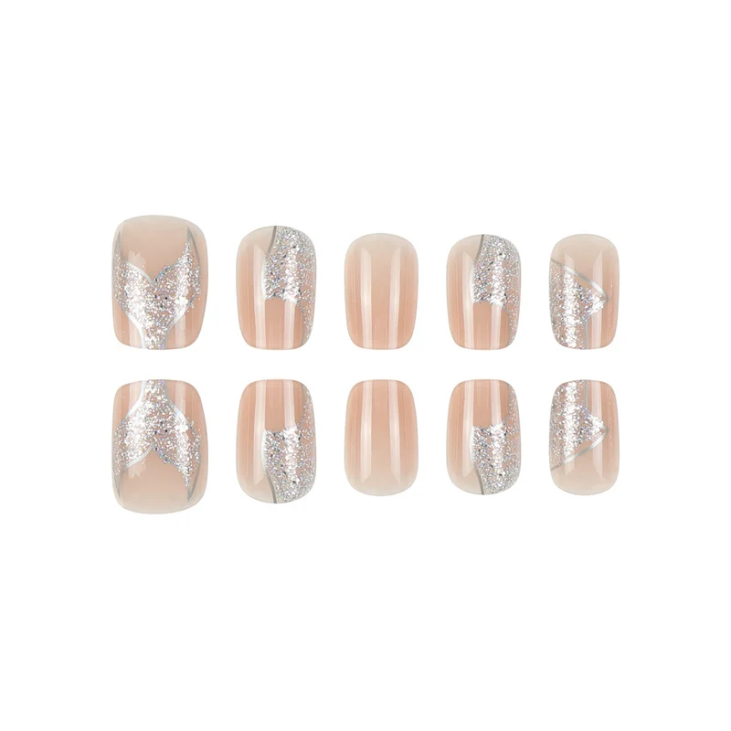 Glitzernde French Tip Press-On Nägel Karnz