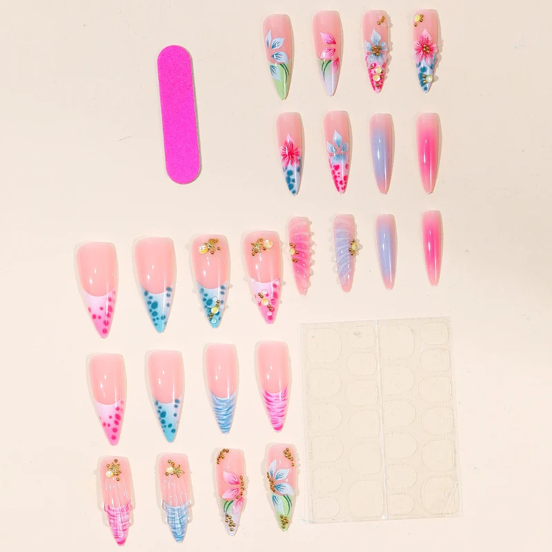 Künstlerische 3D Blumen Acryl Nagelverlängerungen Karnz
