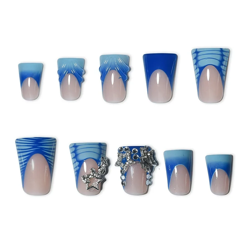 Glamouröse von Ozeanen inspirierte Acryl-Nagelverlängerungen Karnz