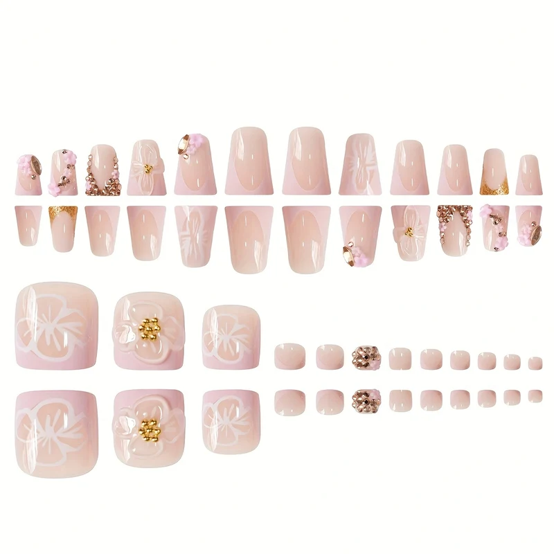 Blumenverzierte Press-On-Nagelverzierungen Karnz