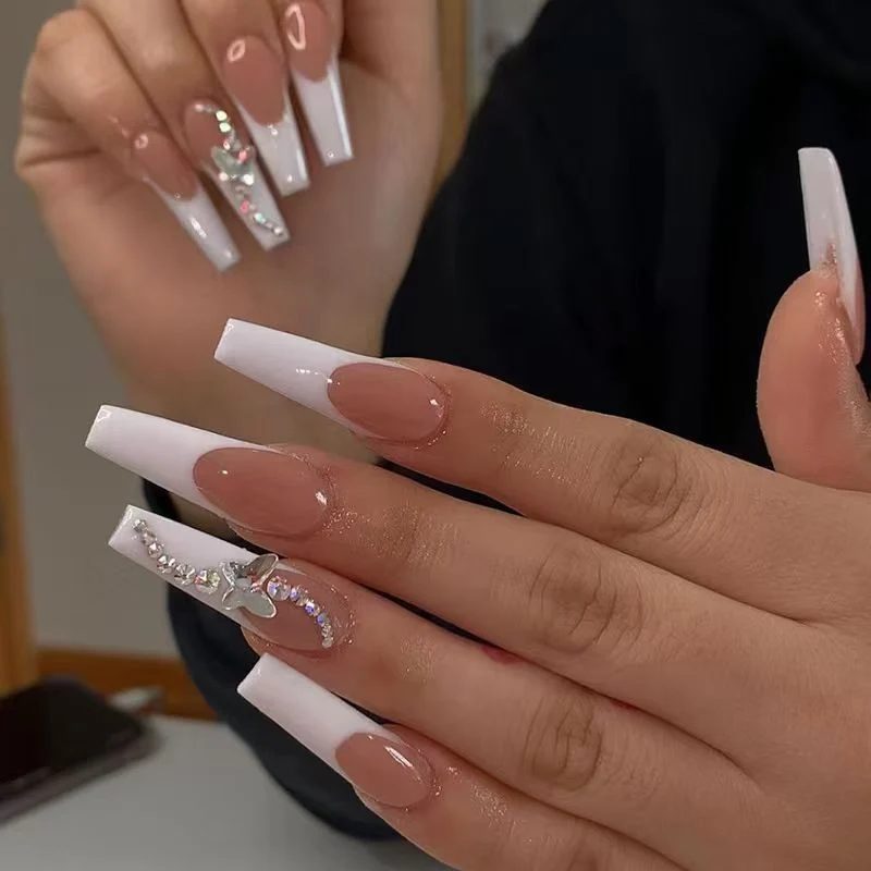 Elegante lange französische Spitzen Acryl Nagelkunst Karnz