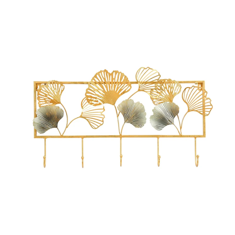 Dekorativer Metall Wandhakenregal mit Ginkgo-Blatt-Design Karnz