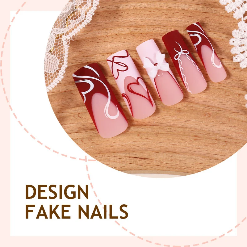 kunstvolles Nagelset mit Herz- und Schleifenmotiven Karnz