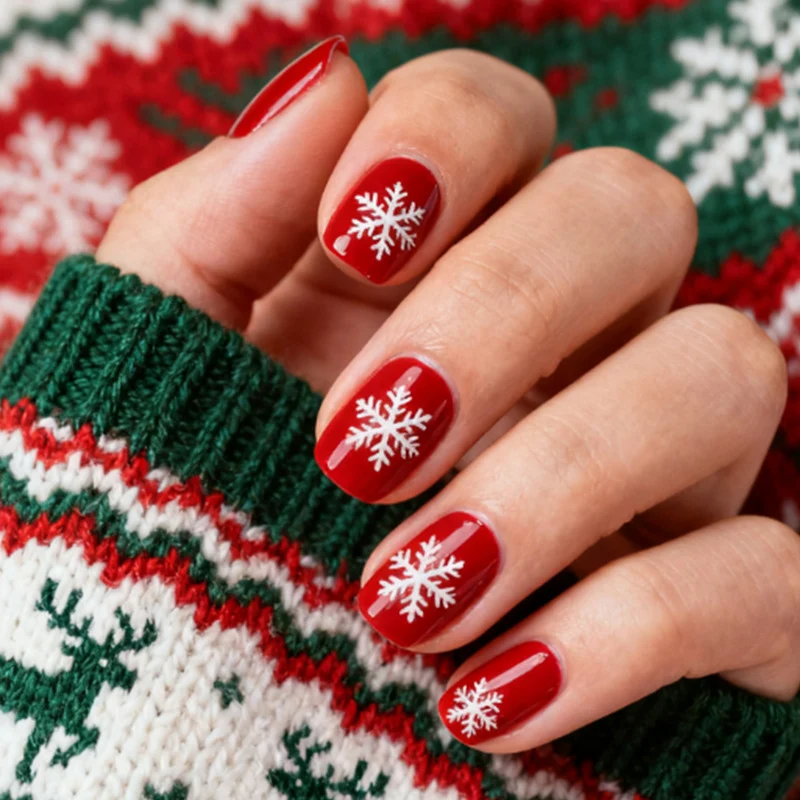 Kunstnagelset mit winterlichen Schneeflockenmotiven Karnz