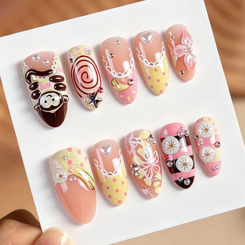 Kunstnagelset mit süßem Tier- und Dessertdesign Karnz