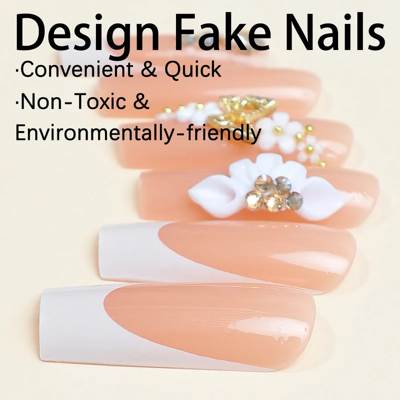 Kunstnagelset mit stilvollen Blüten- und Glitzerakzenten Karnz