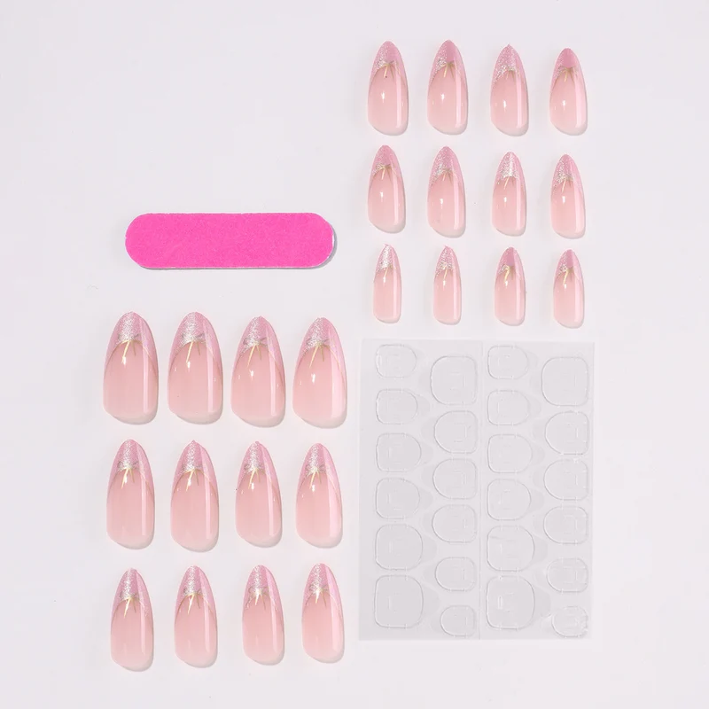 Kunstnagelset mit schimmernden Spitzen und eleganten Schleifen Karnz