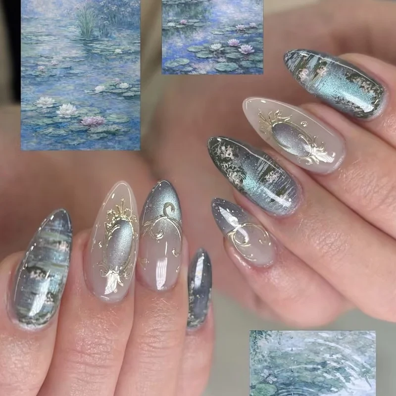 Kunstnagelset mit luxuriösen Mustern und eleganten Verzierungen Karnz