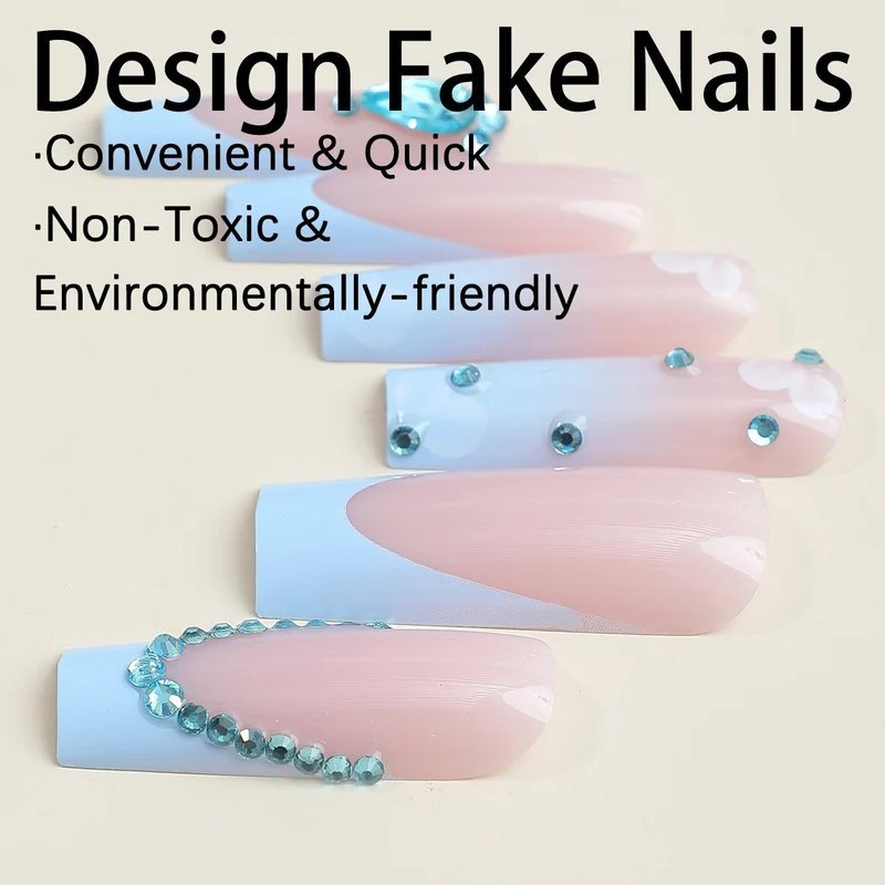 Kunstnagelset mit luxuriösen Dekorationen und zartem Ombre-Effekt Karnz