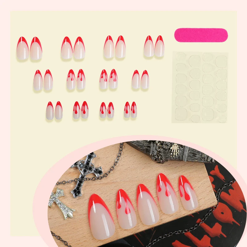 Kunstnagelset mit kreativem Rot-weißem Lackdesign Karnz