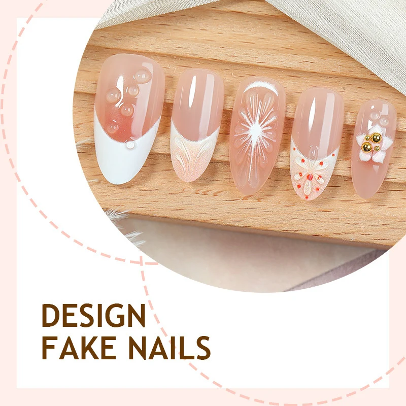 Kunstnagelset mit kreativem Blüten- und Perlen-Design Karnz