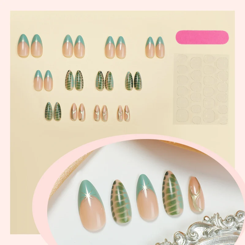 Kunstnagelset mit kreativem Blatt-Design und eleganten Glitzerakzenten Karnz