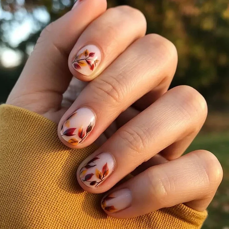 Kunstnagelset mit herbstlichen Blattformen Karnz