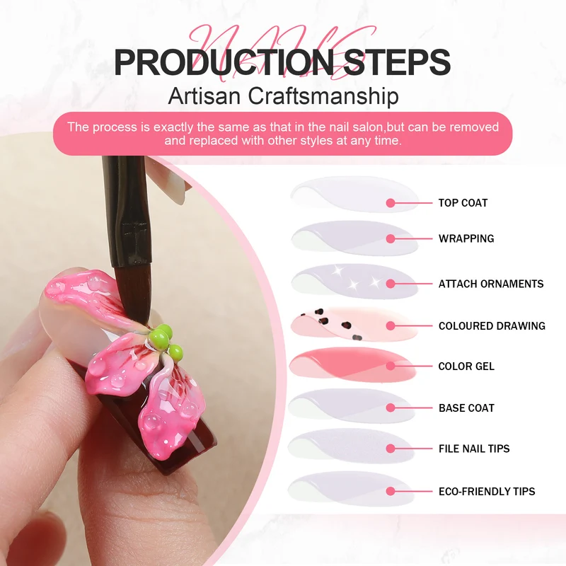 Kunstnagelset mit handgefertigten Blüten-Designs Karnz