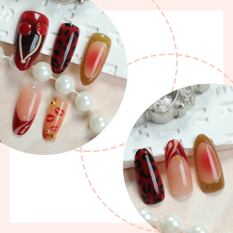 Kunstnagelset mit glamourösen Lippen- und Leopardenmotiven Karnz