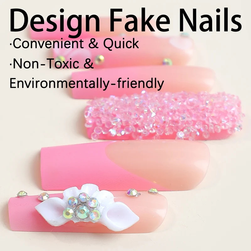 Kunstnagelset mit funkelnden Glitzer- und zarten Blumendekoren Karnz