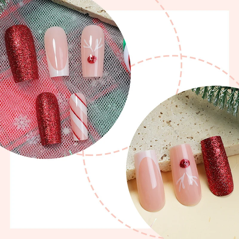 Kunstnagelset mit funkelnden Glitzer- und festlichen Akzenten Karnz