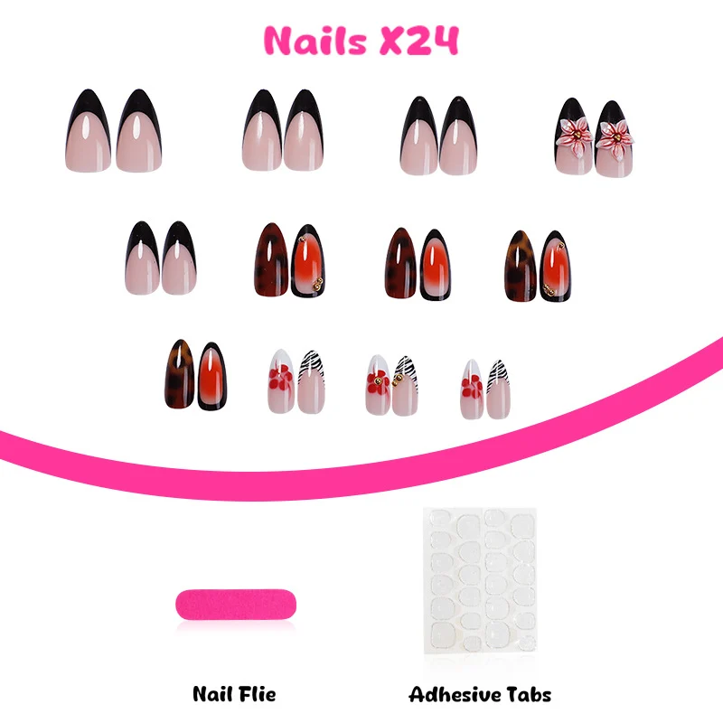 Kunstnagelset mit floralen und kreativen Verzierungen Karnz
