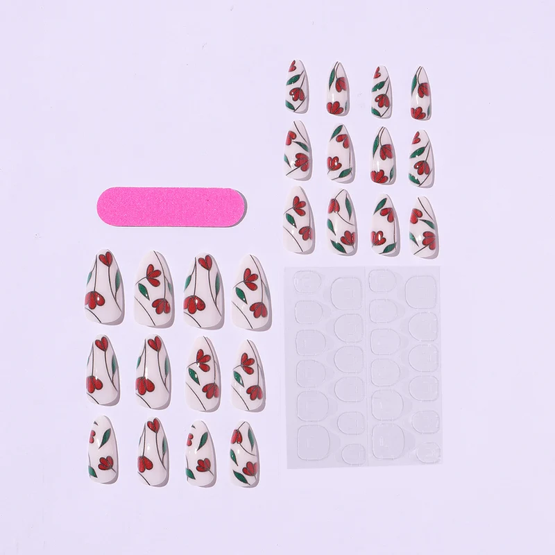 Kunstnagelset mit floralen Akzenten und Glitzer Karnz