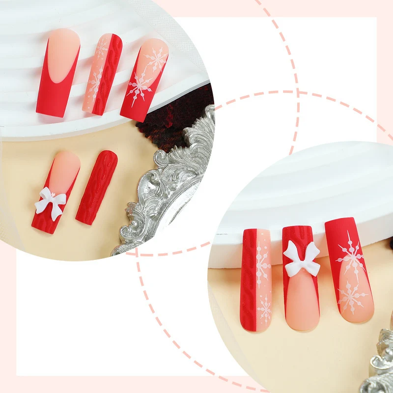 Kunstnagelset mit festlichen Schneeflocken- und Schleifenmotiven Karnz