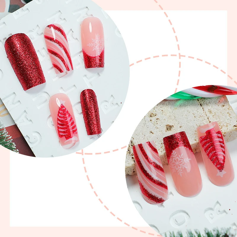 Kunstnagelset mit festlichen Glitzer- und Weihnachtsmotiven Karnz