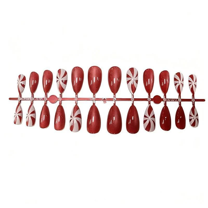 Kunstnagelset mit festlichem Zuckerstangen-Design Karnz