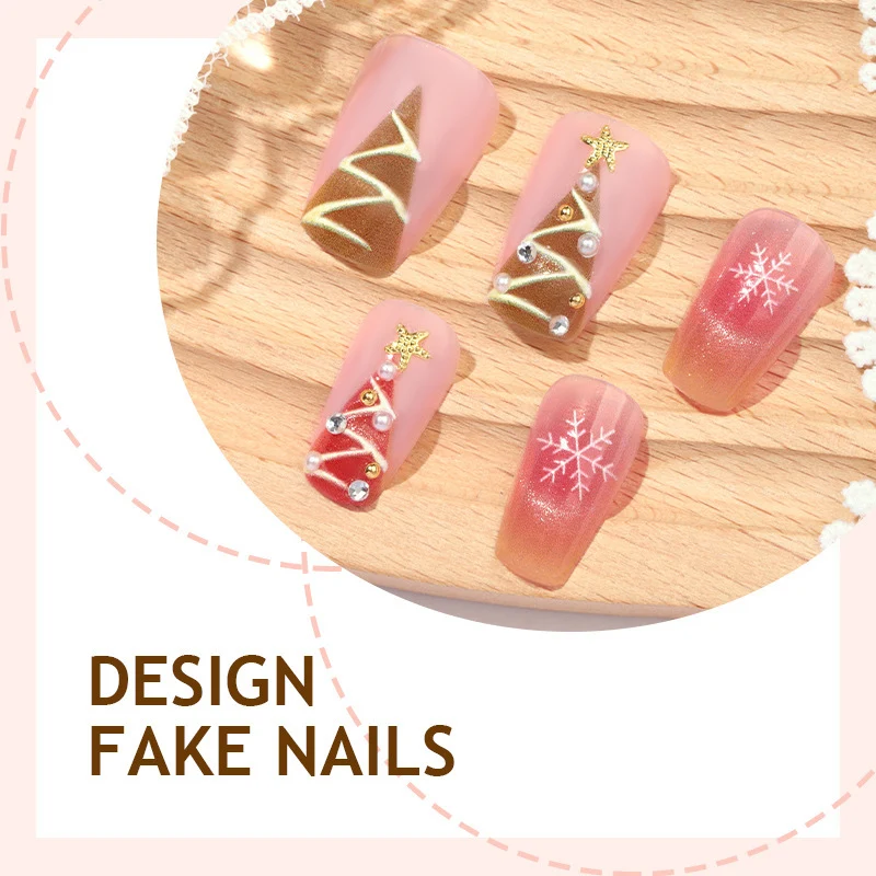 Kunstnagelset mit festlichem Weihnachtsmotiven und Glitzerapplikationen Karnz