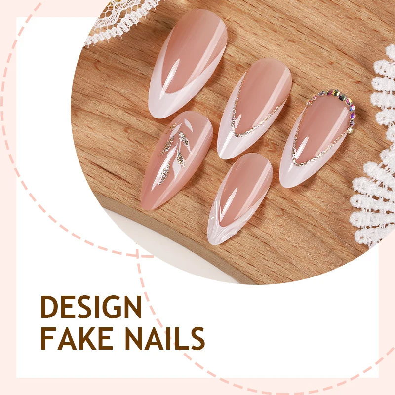 Kunstnagelset mit eleganten Spitzen und Glitzer-Akzenten Karnz