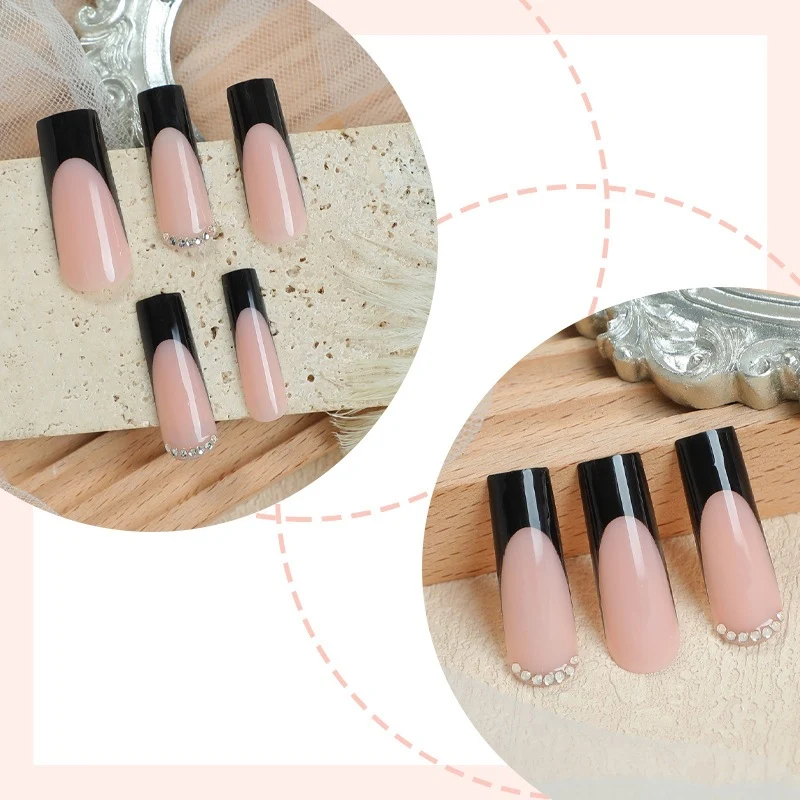 Kunstnagelset mit eleganten Schwarz-Weiß-Farben und Glitzerakzenten Karnz