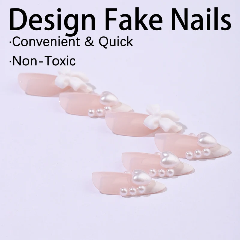 Kunstnagelset mit eleganten Perl- und Schleifenverzierungen Karnz