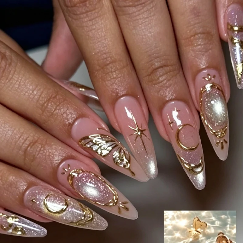 Kunstnagelset mit eleganten Glitzer- und Blumenapplikationen Karnz
