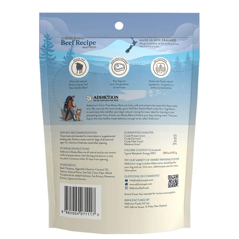 Addiction Meaty Bites Beef Recipe All Natural Grass Fed Dog Treats 4OZ